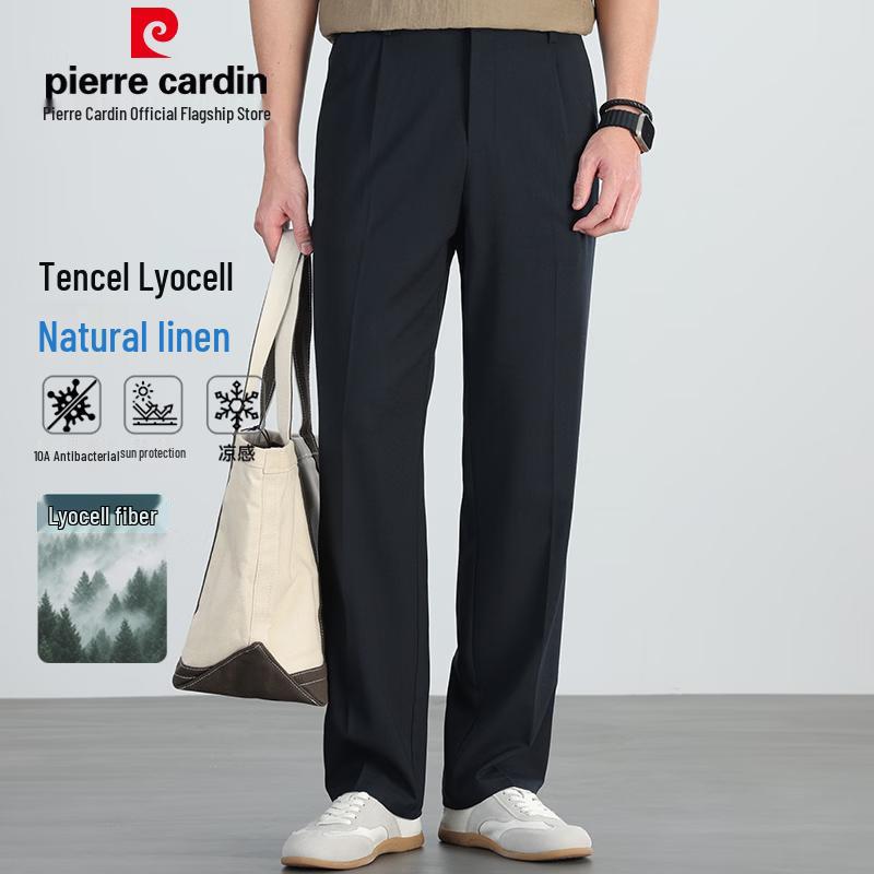 Pierre Cardin Men's Lyocell Blend Loose Straight Wide-Leg Casual Pants