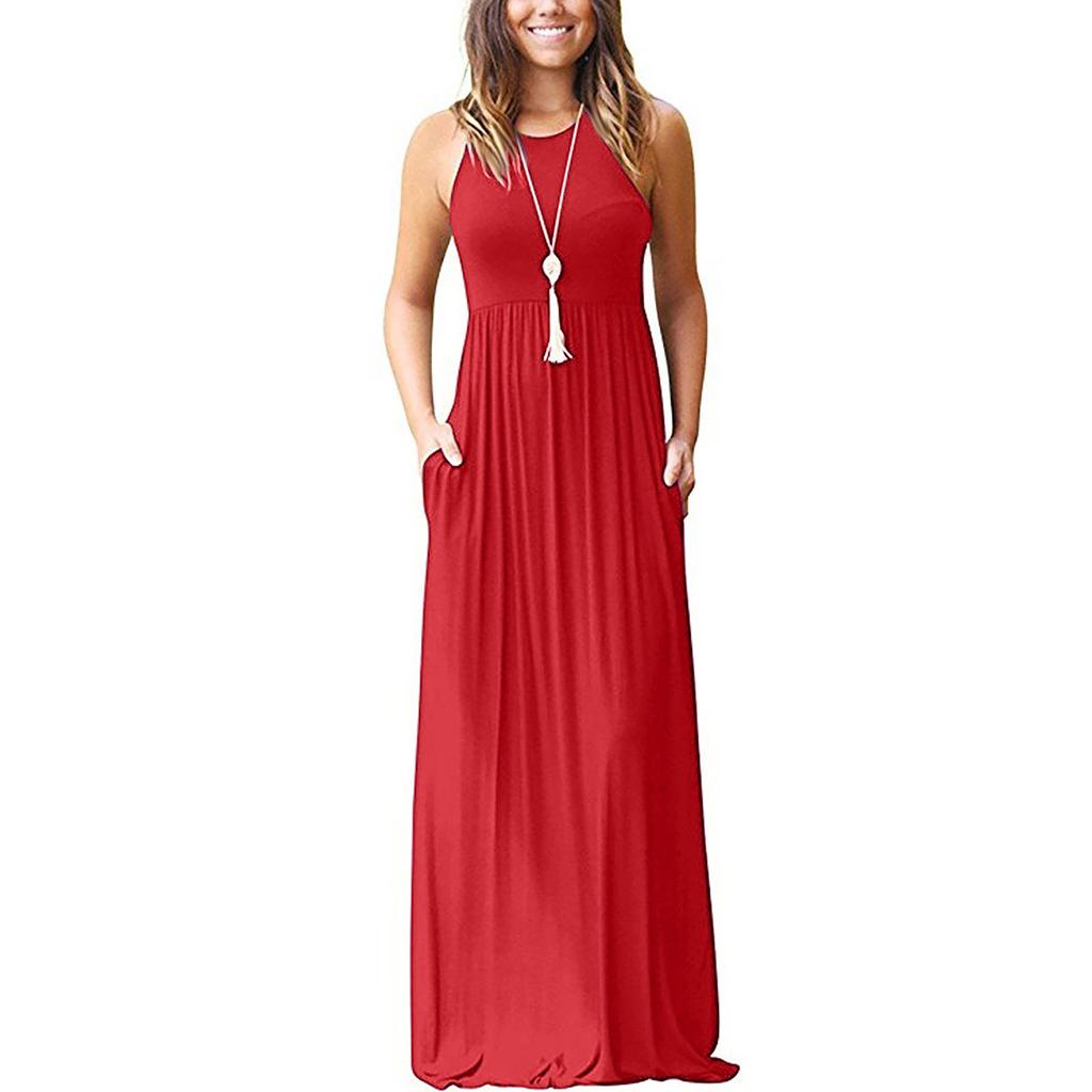 Women's Summer And Spring European And American Solid Color Pocket Drees