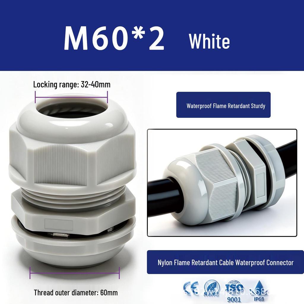 Nylon Waterproof Cable Connector Gland, M/PG Type, Flame Retardant, Sealed Threaded