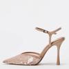 Fashion Luxury Designer Mesh Thin High Heeled Sandals Women Sexy Pointed Toe Bling Pumps Beige Open Heel Ankle Strap Wedding Party Shoes