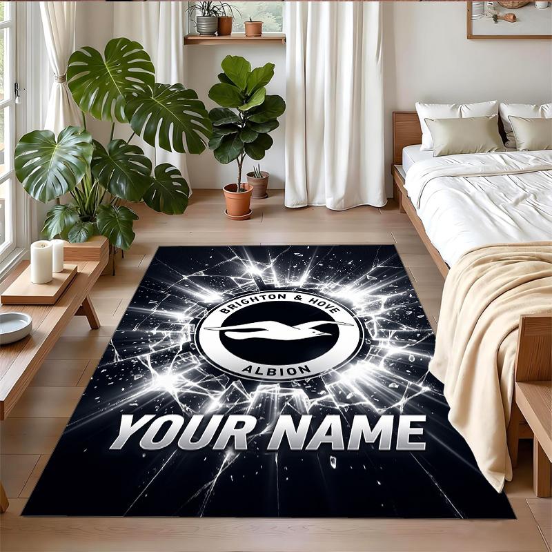Crystal Velvet Rug Custom Name Text, Soft Non Slip Floor Mat Home DecorBrighton & Hove Albion Football