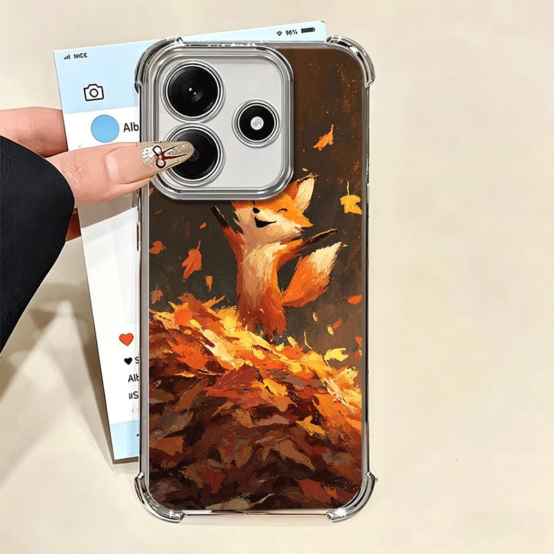 Cartoon Fox Animal Plating Phone Case For Xiaomi Redmi Note 14 15 Pro Plus 13 12 11 11S 11T 10 9S 9 5G Anti-Fall Airabag Cover