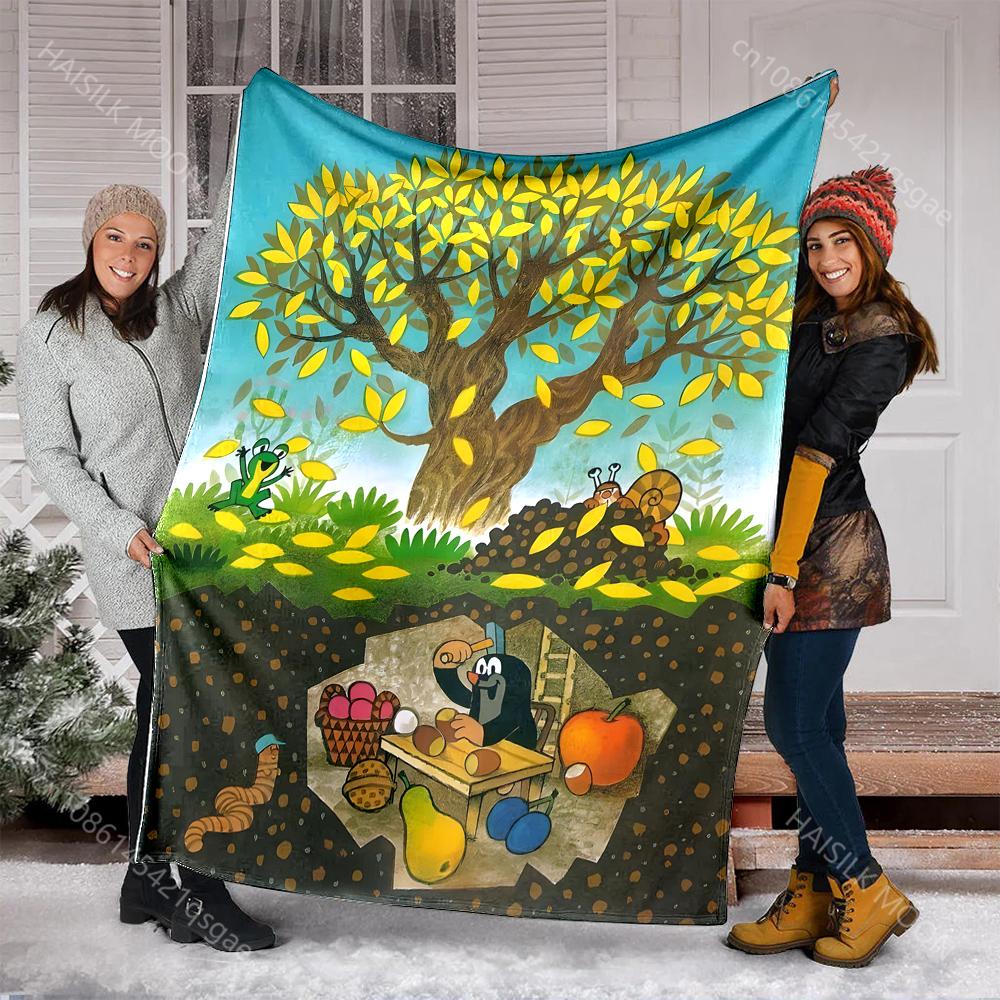 Classic Cartoon Little Mole Print Blanket Warm Soft and Comfortable Home Travel Blanket Sofa Bedding Camping RV Blanket for Gift