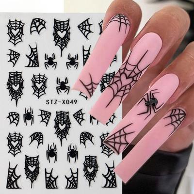 Spider Nail Art Stickers,3D Self-Adhesive Spider Web and Spider Design Nail Sticker Acrylic Nail Art Decoration for Women Holiday Nail Charm
