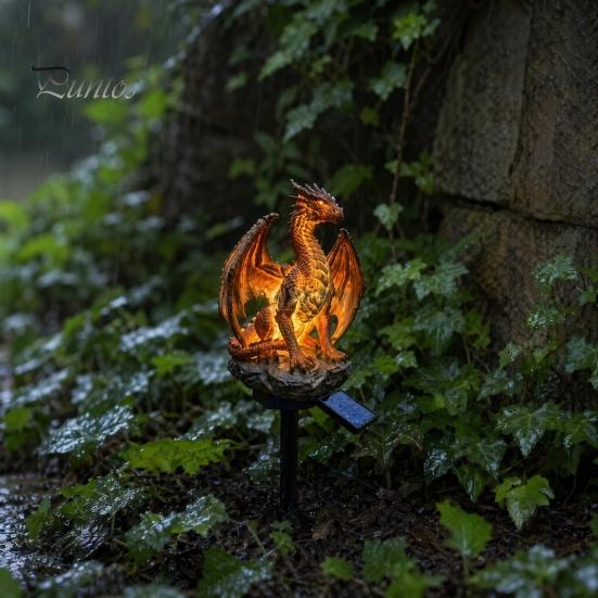 Ornamenti Solari da Giardino Luminosi, Statua Drago Selvaggio, Scultura Uomo Selvaggio, Lampada Volante Resina Decorazione Luce Notturna da Esterno per Patio Cortile Senza Fili