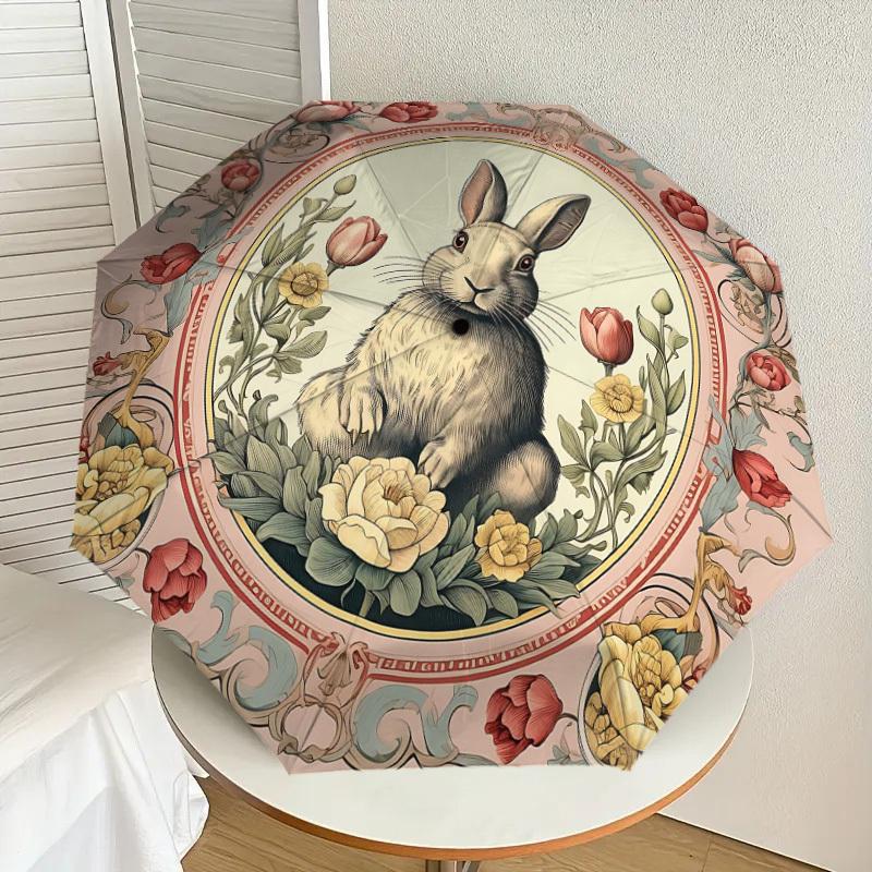 1PC rabbit floral Automatic Open/Close Umbrella Compact Folding Umbrella with 8-Rib Shaft lightweight esign, Highquality Fabric1159A