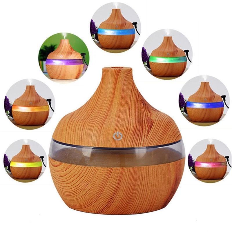 Wood Grain Ultrasonic Aroma Diffuser,300ml Cool Mist Air Humidifier with 7 Color LED Night Light for Home,Bedroom,Office
