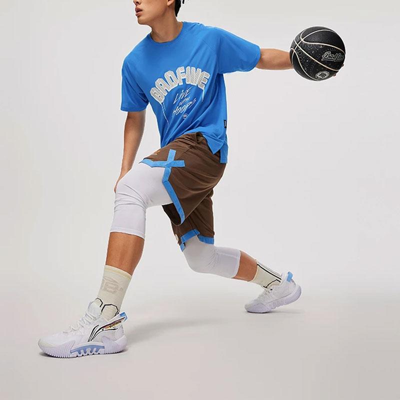 Li-Ning Badfive Letter Print Quick-Dry Short Sleeve T-Shirt Men Tops Interstellar-Blue ATSU437-4