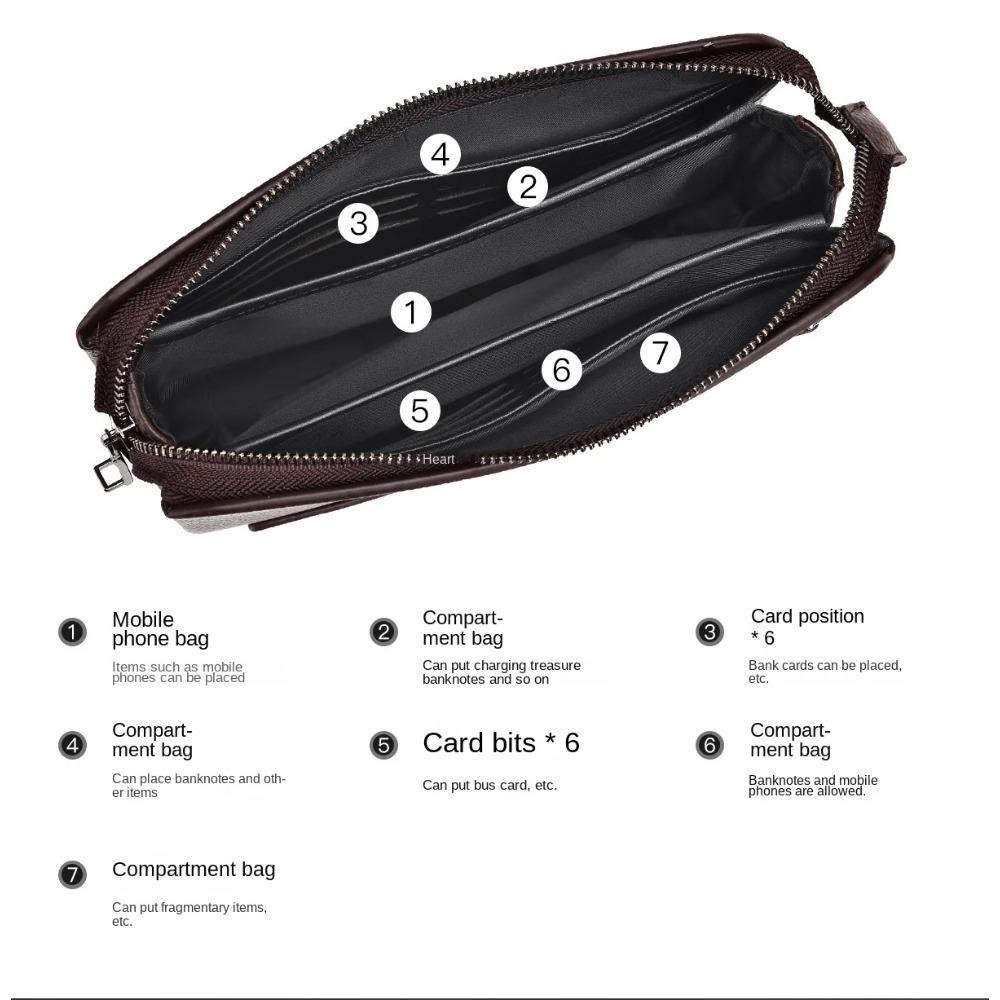 Men's Handheld Bag High End PU Leather Long Wallet Large Capacity Multi Card Slot Wrist Bag Password Anti Theft Phone Bag