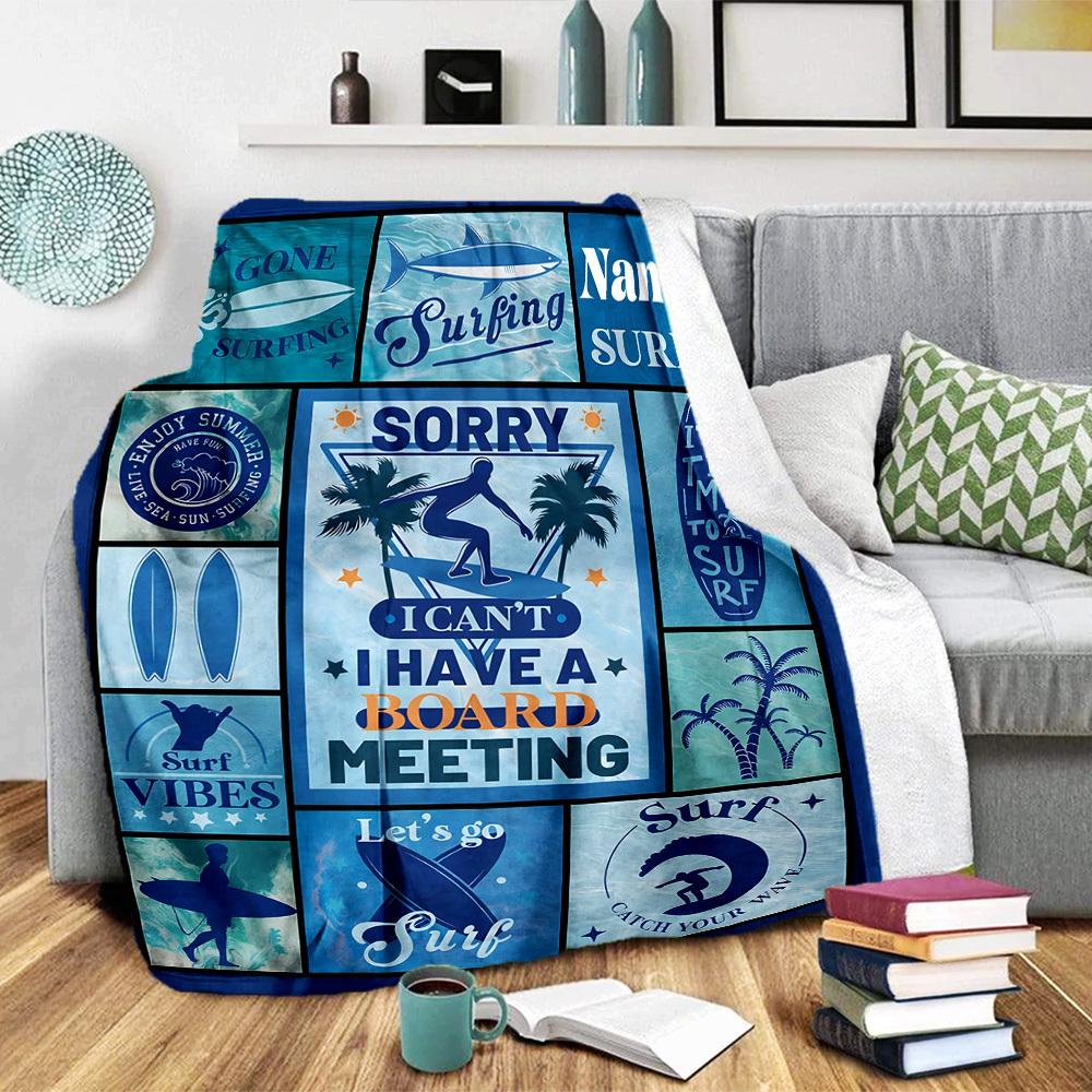 Surf Theme Home Customize Your Name Blankets Comfortable Soft Lightweight Allseason Multipurpose Blanket For Picnics Sofas Offices Beds Living Rooms