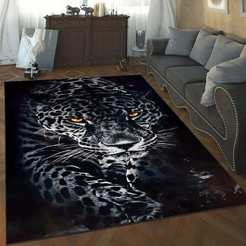 Realistic Black Leopard Portrait Printed Flannel Rug Plush Soft Carpet For Living Room Bedroom Wildlife Animal Decor Artistic