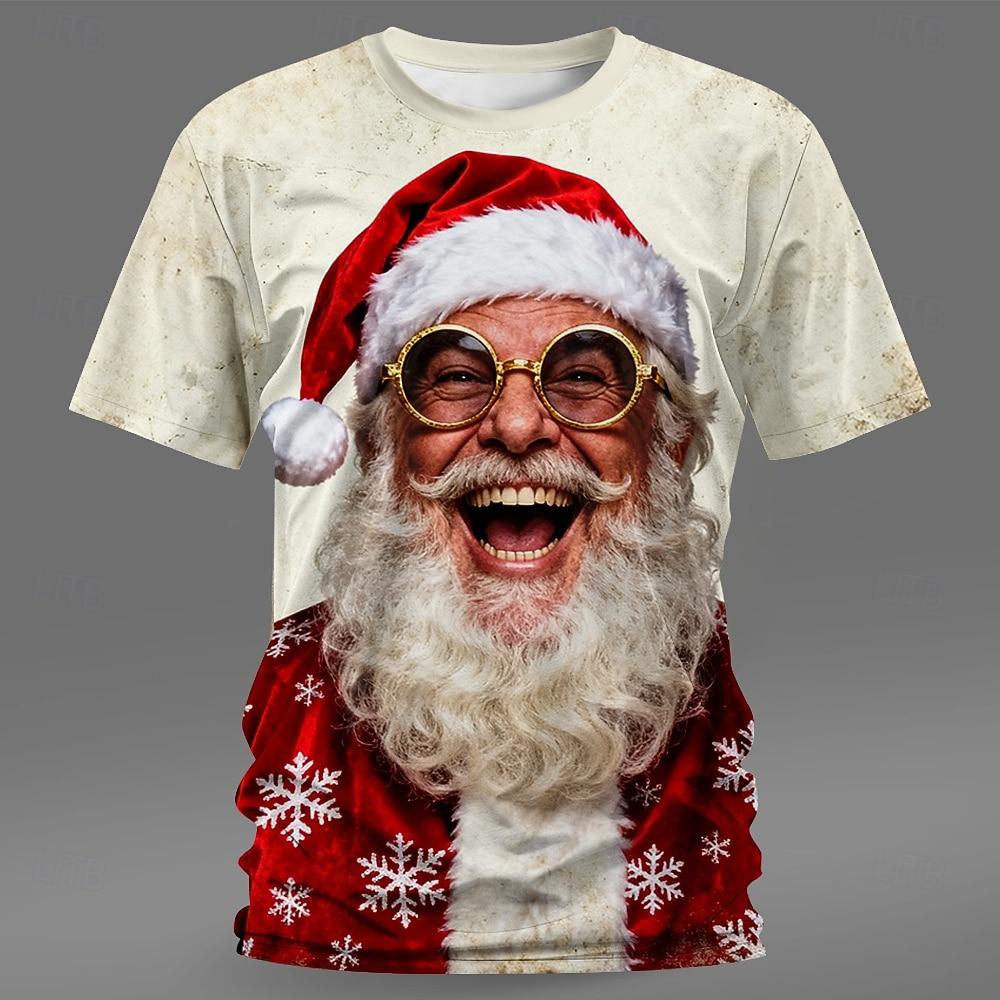 Christmas Men's 3D Print T-Shirt Wacky Santa Claus Graphic Design Casual Round Neck Short Sleeve T-Shirt