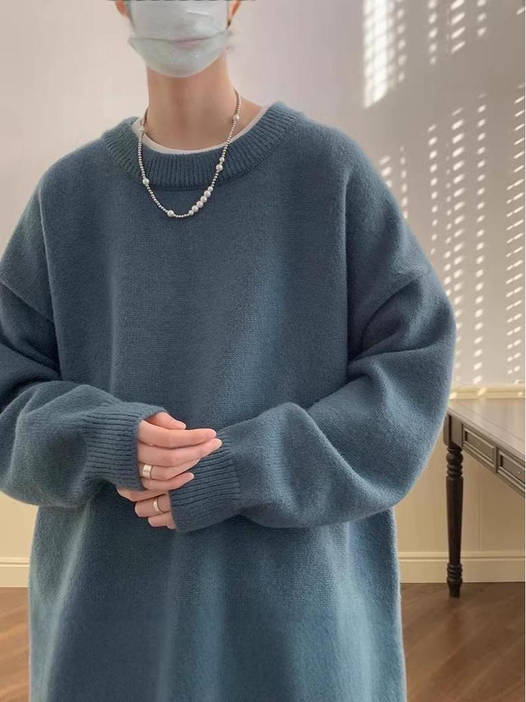 Autumn/Winter Men's Loose Lapel Sweater - Trendy Hong Kong Style Long Sleeve Knitwear