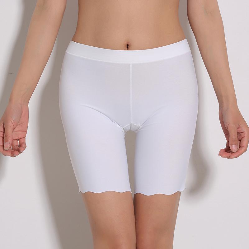 Women's Seamless Ice Silk Anti-Exposure Safety Shorts - Plus Size, Non-Curling, Lightweight, Summer Comfort.