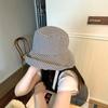 Small Fresh Plaid Bucket Hat Women's Spring and Summer Sunshade Sunscreen Big Eaves Lace Bow Streamer Literary Hat
