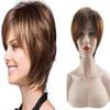 Women Straight Bangs Style Pixie Cut Synthetic Hair Wig Brown Mixed Short Wigs Machine Made