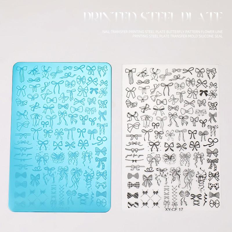 Diverse Ribbon Strap Bowknot Tie Nail Stamping Plates Nail Art Template For Diy Nail Decor Stencils Stainless Steel Stamp Tools