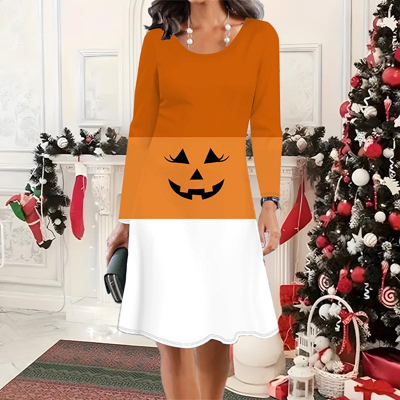 2025 Toamnă & Iarnă Femei Rochie Nouă Casual cu Gât Rotund Model 3D de Halloween Cadou Ideal de Halloween Crăciun