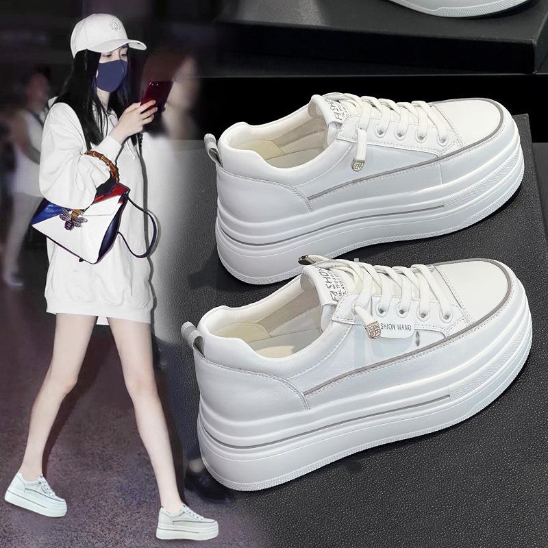 

Женские туфли на скрытой платформе-клине 2025 Лето Натуральная кожа Дышащая сетка Белые кроссовки Повседневные Универсальные 40