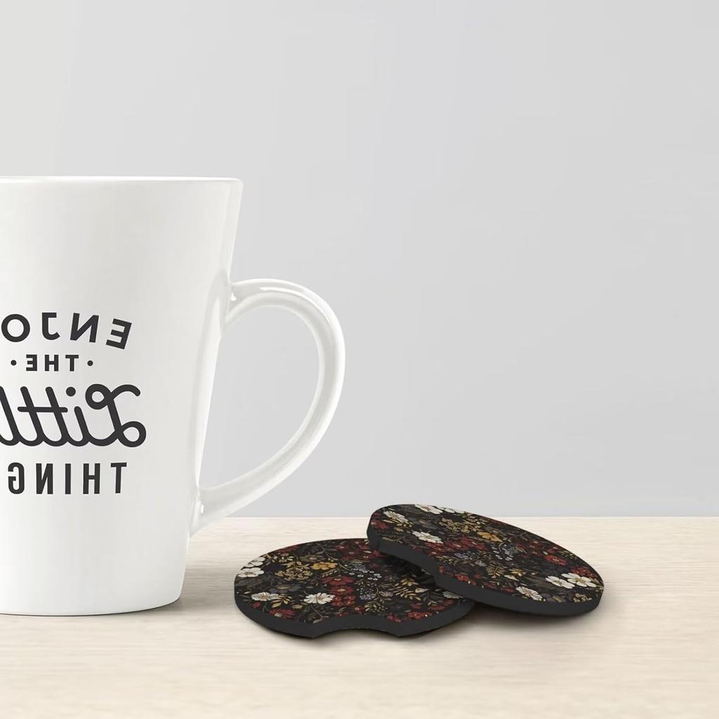Car Cup Holder Coaster Flower Cup Holder ert Drink Mats Pink Red Floral Boho Universal Non-Slip Cup Holders, Daisy Black Retro Hippie Boho Brown Car