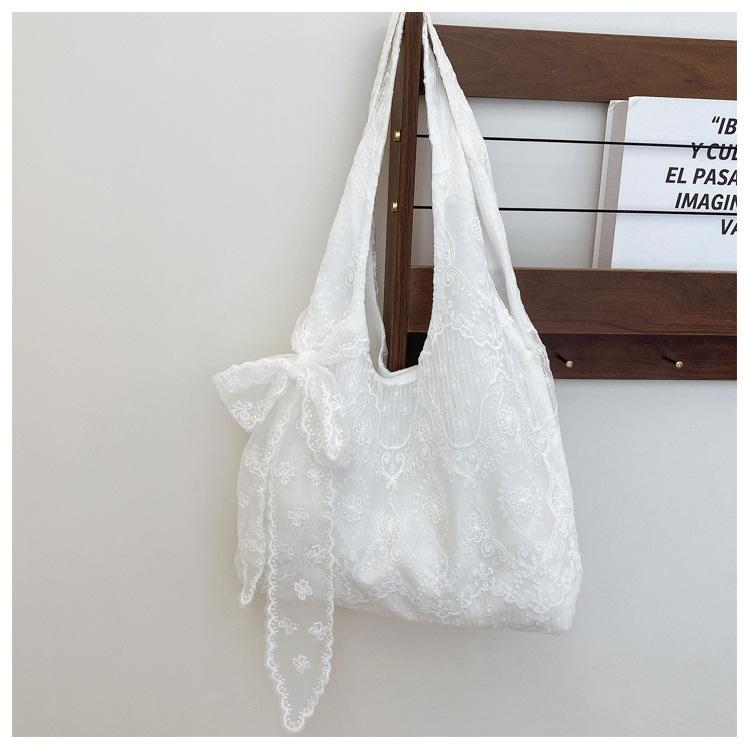 Borsa Tote in Cotone con Fiore di Pizzo Stile Coreano da Donna 2026 Nuova Grande Capacità da Spalla per il Pendolarismo