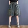 Plus-Size Women's High-Waist Retro Denim Shorts - Distressed, Washed, Wide-Leg, Five-Point, Versatile Summer Wear