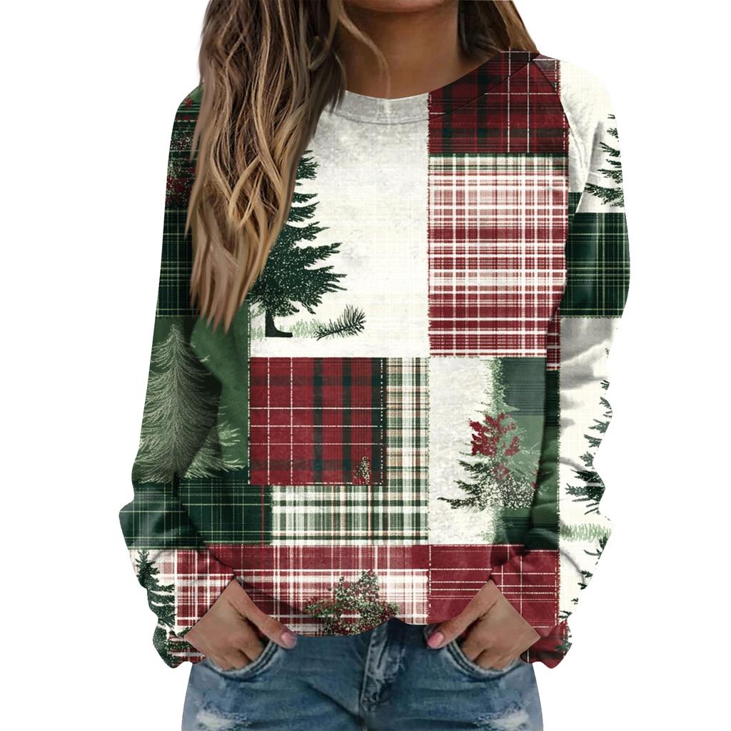 Women's Fashion Casual Long Sleeve Christmas Printed Neck Sweatshirt Top