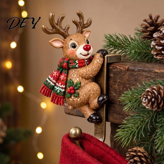 Holiday Ornament Hangers Christmas Stocking Holders for Mantle, Santa Claus/Reindeer/Nutcracker/Red Bird Metal Fireplace Tree Clips Hangers, Farmhouse