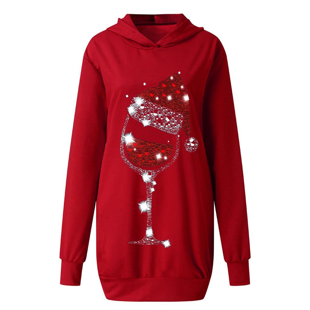 Women's Fashion Christmas Hoodie Bag Hip Pocket Print Hoodie Fashion Dress