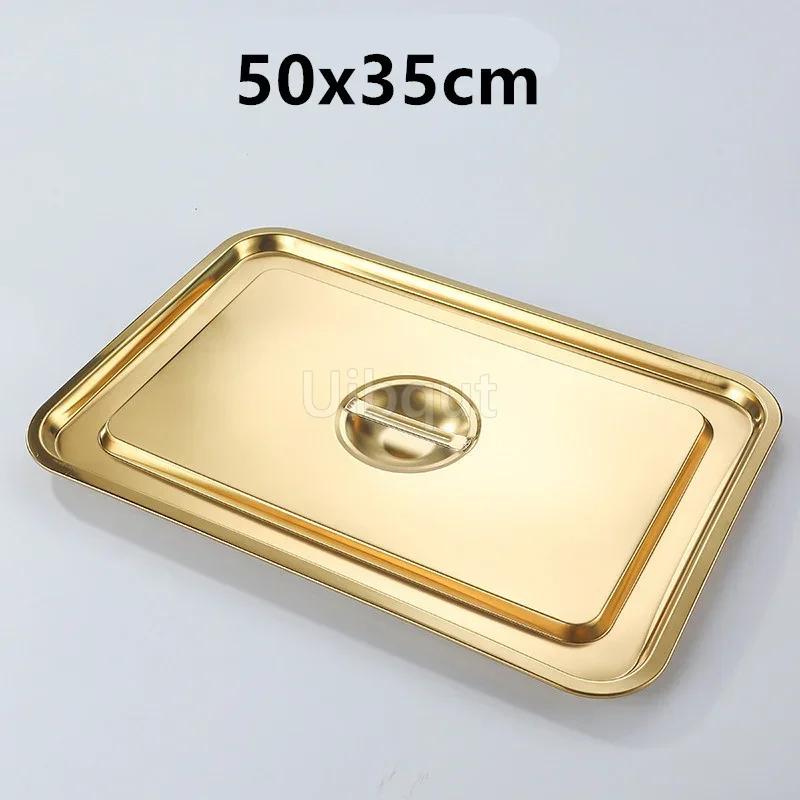 Gold Golden 304 Stainless Steel Plate Storage Tray Rectangular Square Oven Basin Baking Pot Dish Deep Bbq Cafeteria Soup Bowl