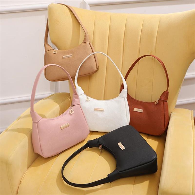 Fashi Shoulder Bag for Women, Solid Color Synthetic Leather Handbag with Zipper Closure, Versatile Underarm Dumpling Bag Purse