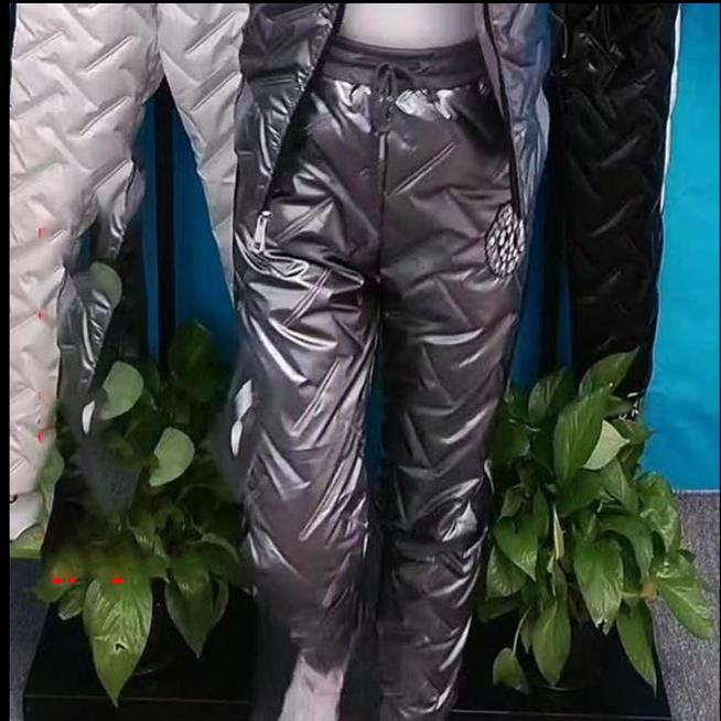 Autumn Winter Plus Size Women's Padded Loose Glossy Warm Casual Warm Trousers