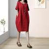 Robe d'été pour femmes, col rond, manches courtes, couleur Pure, poches latérales amples, longueur aux genoux, pull décontracté, robe mi-longue