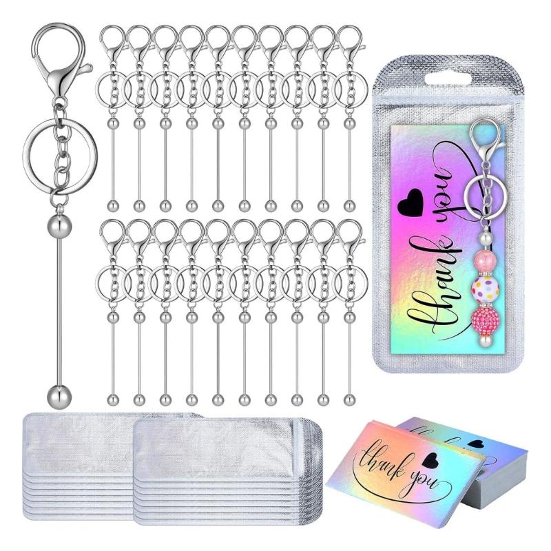 

60Pcs Beadable Keychain Resealable Storage Bag and Appreciation Cards Set for Pendants Keychain Jewelry Making 1