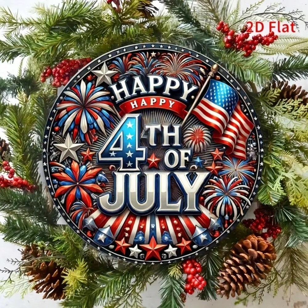 Vintage Patriotic 4th July Aluminum Tin Sign, American Flag Wall Art Decor for Home Bar Garage Man Cave, Durable Metal Plaque