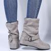 Martin Boots Fashionable Plus Suede Flat Bottomed Belt Buckle Women's Short Boots with Sleeves Round Toe Women's Boots