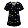 Women's Cute Printed Work Clothes V-neck Double Layer Pockets Basic Short Sleeve Top Pullover Valentines