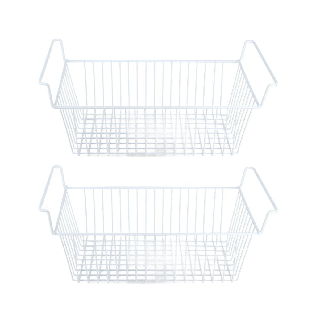 2Pcs Freezer Organizer Bins Steel Wire Large Capacity Strong Bearing Freezer Basket with Handle for Closet Countertops