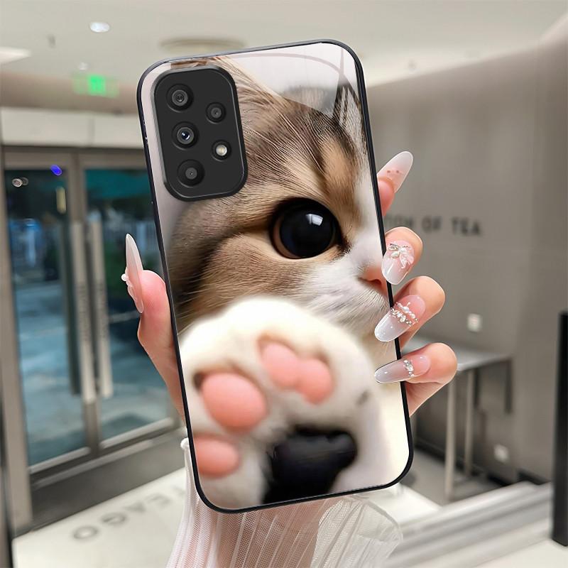 Süße Cartoon-Katzen Blumen Hülle Für Samsung Galaxy A52 A52S A72 4G 5G Gehärtetes Glas Handyhülle Schutzhülle Rückseite Hartschale