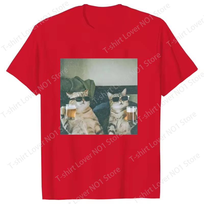 Funny Cool Cat Drinking Beer Tshirt Casual Short Sleeve T Shirt Unisex Women Clothes Harajuku Round Neck Unisexs Designer Tops