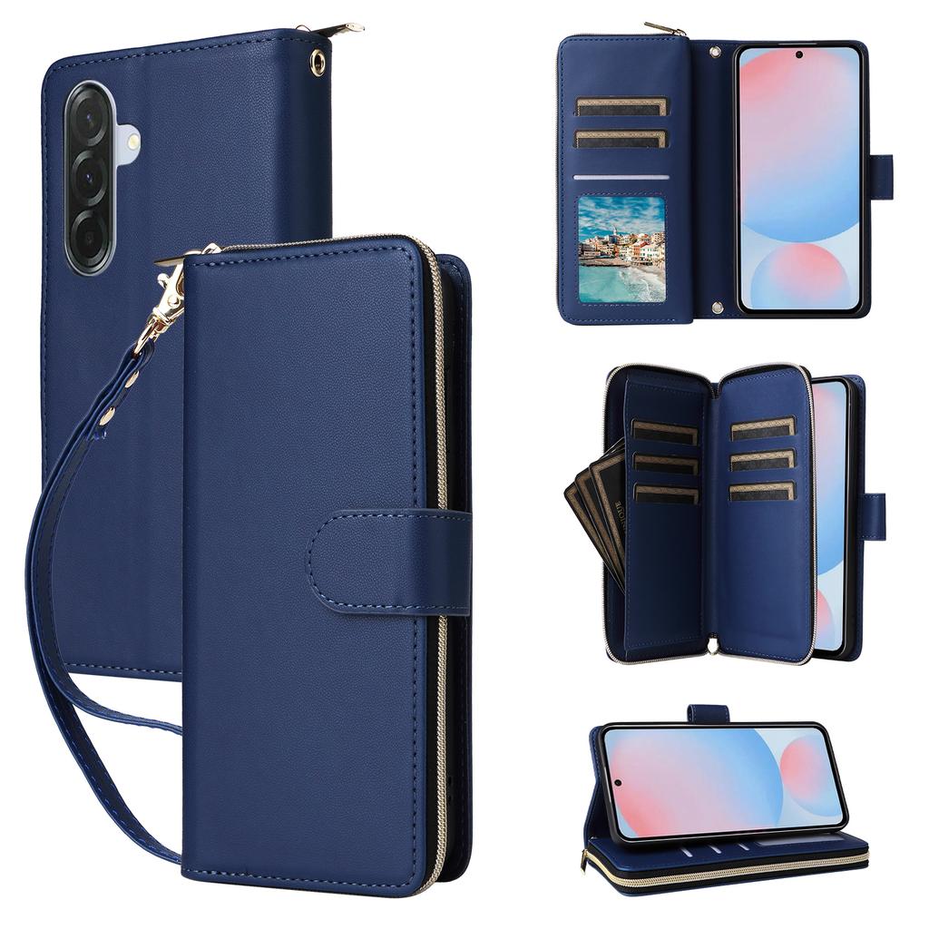 For Samsung Galaxy A36 5G Case Zipper Pocket PU Leather Cover with 9 Card Slots