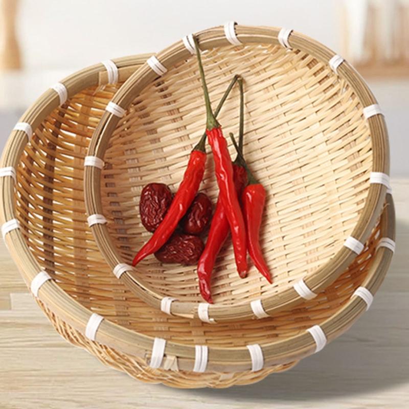 Natural Handwoven Bamboos Storage Basket for Multipurpose Kitchen Use Fruit and Nut Container with Nonslip Bottom