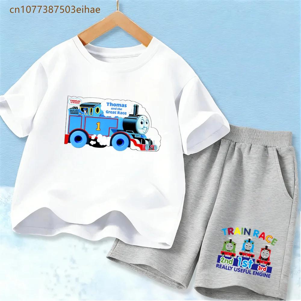 Thomas Train Children's Suit Soft Pure Polyester Tee with Vivid Train Design And Loose Shorts Cool Summer Outdoor Play Wear for Boy