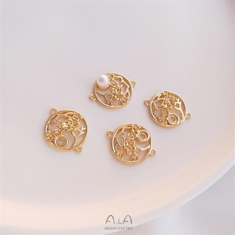14K Gold Filled Color Preserving Double Bail Connector with Auspicious Ruyi Cloud & Plum Blossom for DIY Bracelets, Earrings, Hairpins, and Pendants.