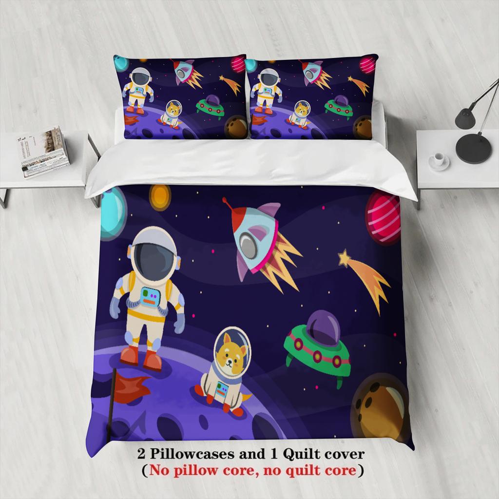 3pcs Space Adventure Bedding Sets 3D Printed Outer Space Pattern Duvet Cover Sets With Pillowcases No Filling