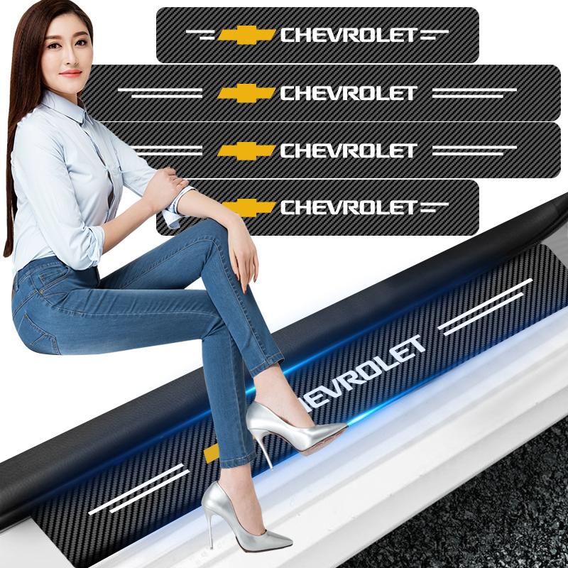4-Piece Carbon Fiber Car Door Threshold Sticker Set Compatible Chevrolet Colorado Cruze Spark Captiva Malibu Trax Aveo Camaro