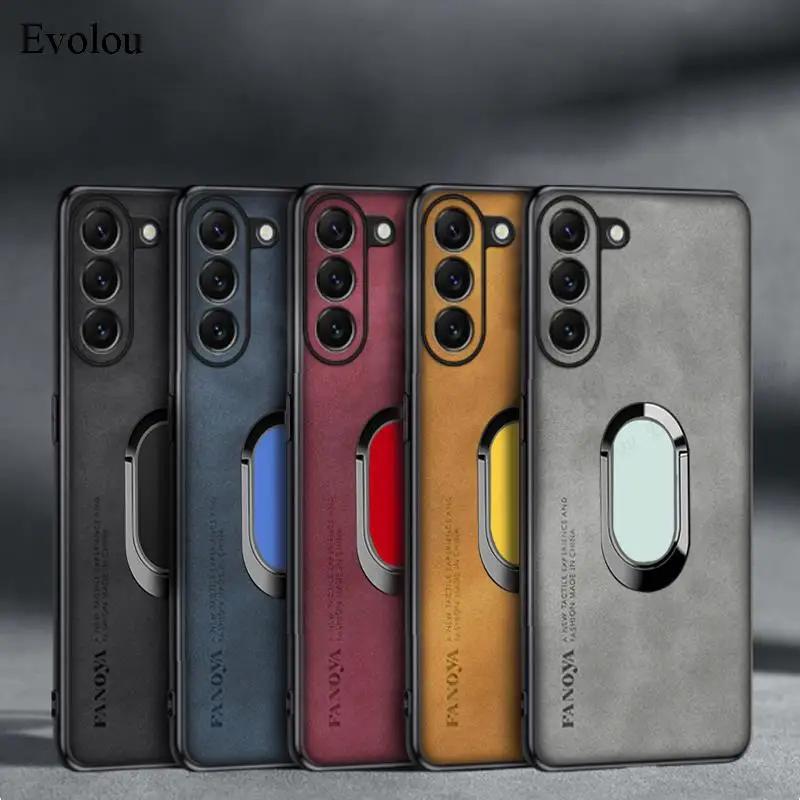 For Samsung M35 M15 M55 Sheepskin Leather Magnetic Ring Holder Case For Galaxy M34 M14 M53 M52M13 Soft TPU Lens Protection Cover