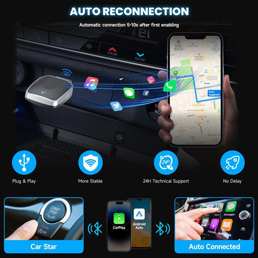 Duální bezdrátový adaptér CarPlay & Android Auto pro chytrou navigaci