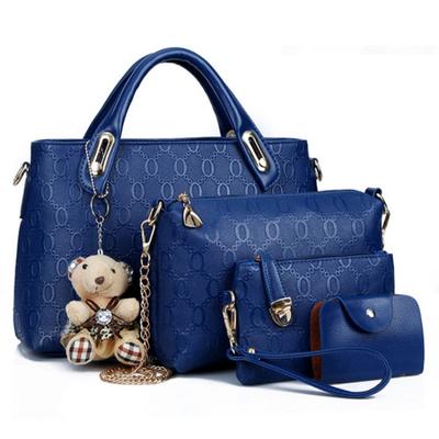 Classic Women's Bag New Fashion Child Bag Bear Pendant Computer Solid Color Fashion Shopping Multi-purpose Embossed Simple Practical Bag A Set of 4