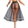 Womens Sheer Mesh Cover Up Skirt Elastic Waistband Lace Trim Midi Tulle Skirt Extender Half Slip
